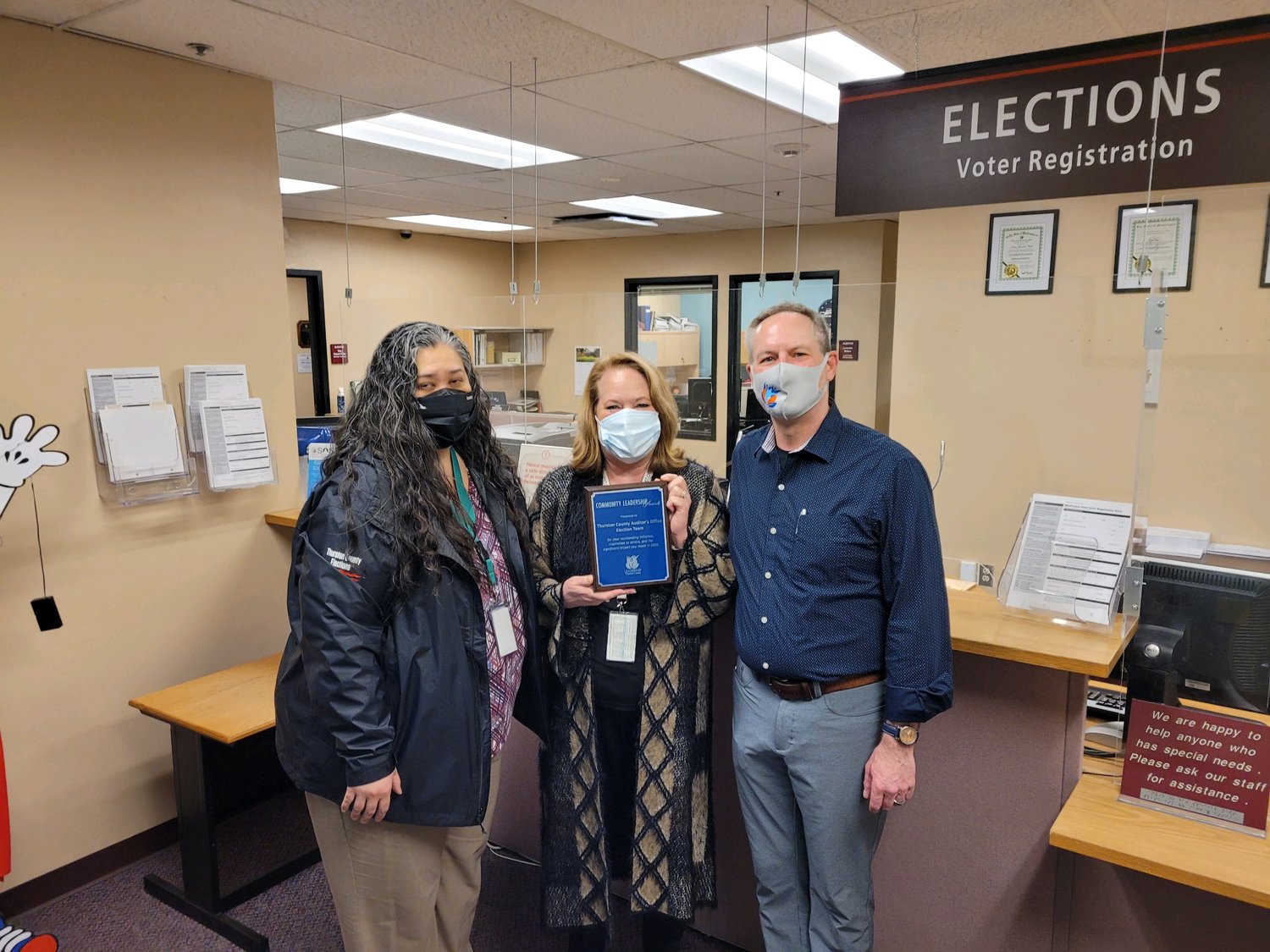 The Thurston County Auditor's Office Election team received a 2020 Community Leadership Award from Leadership Thurston County (LTC).